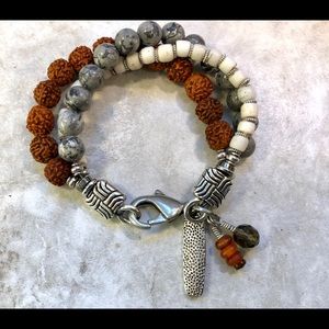 Rudraksha, Turquoise, Jasper Multi Strand Bracelet